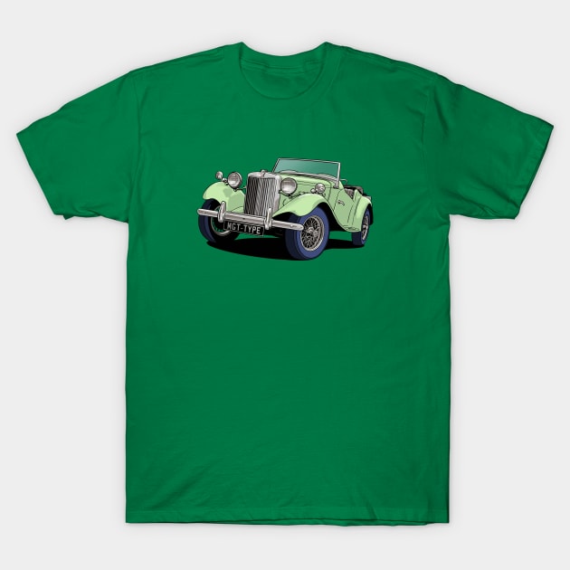 MG T-Type British Classic Car in light green T-Shirt by Webazoot